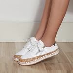 Floral Printed Lace-Up Female Flat Shoes Sneakers - Sabreeonline