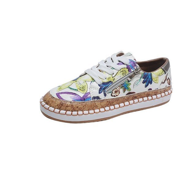 Floral Printed Lace-Up Female Flat Shoes Sneakers - Sabreeonline