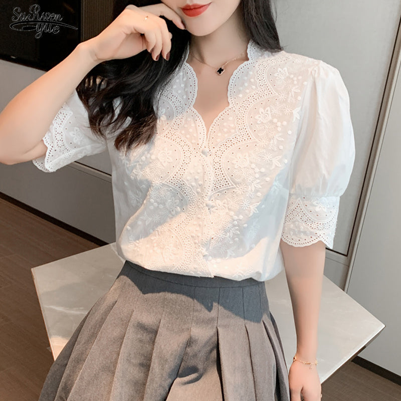 Embroidery Lace Blouse - Sabreeonline