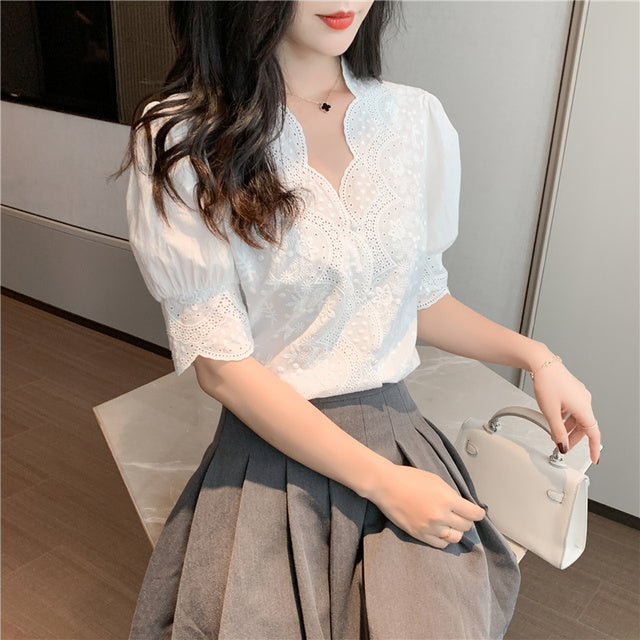 Embroidery Lace Blouse - Sabreeonline