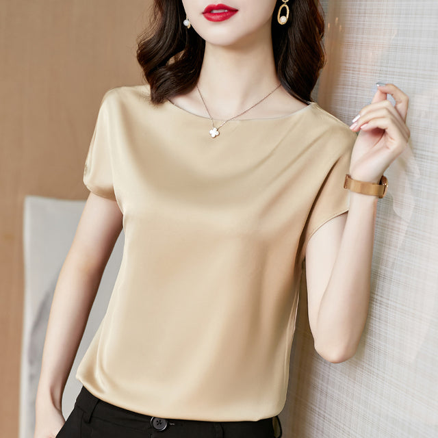Satin Short Sleeve Blouse - Sabreeonline
