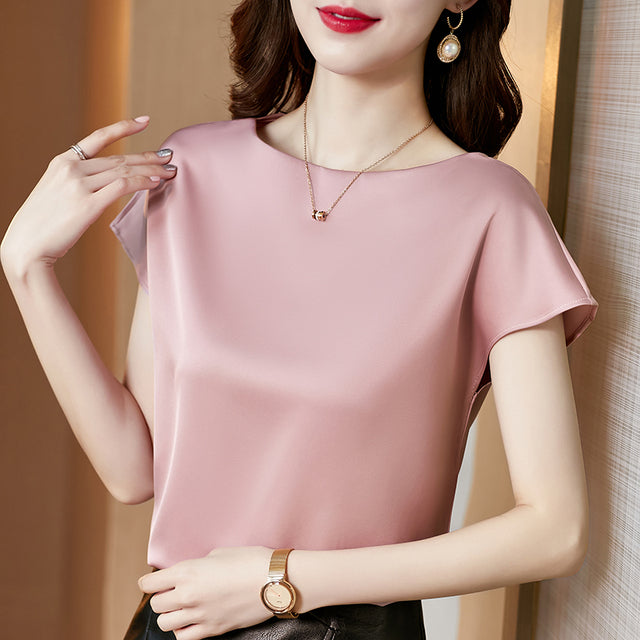 Satin Short Sleeve Blouse - Sabreeonline