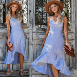 Ladies V-neck Striped Split Irregular Bohemian - Sabreeonline