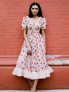 Strawberry Sexy Elegant Mesh Short Puff Sleeve Dress - Sabreeonline