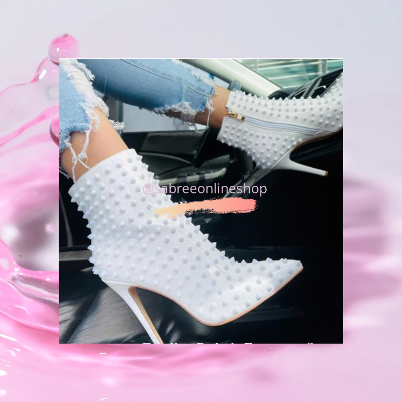 Sexy Rivets Short Boots Pointed Toe High Heels - Sabreeonline